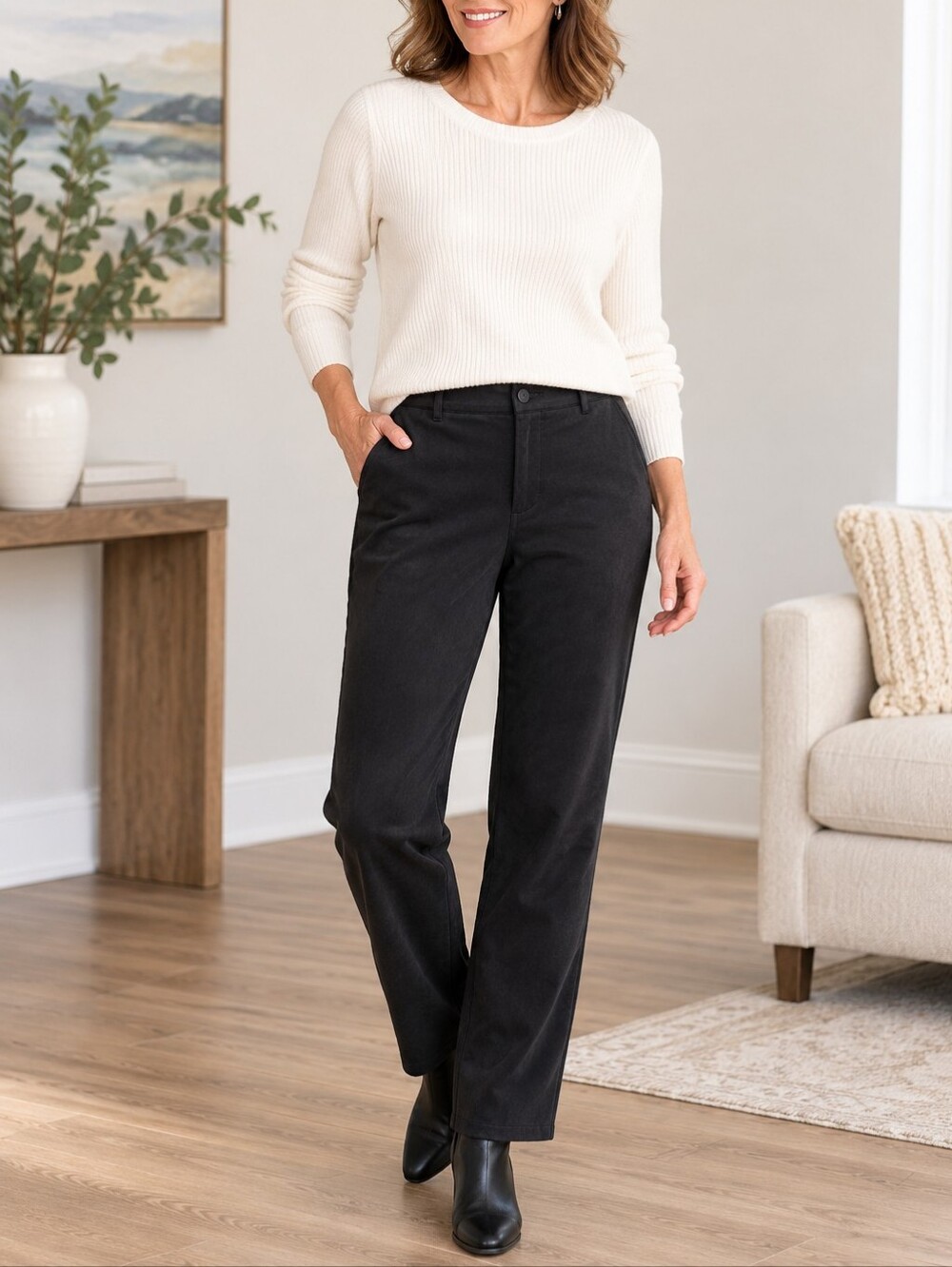 Sigrid Olsen Sport Black Faux Suede Pants Size 10 Zip Fly Stretch Waist